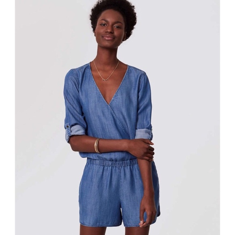 LOFT Chambray Wrap Romper